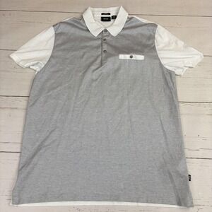Boss Hugo Boss Slim Fit Polo Shirt Mens 2XL Gray White Geometric Mercerised